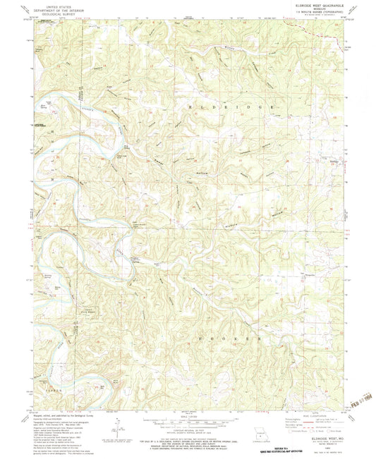 Classic USGS Eldridge West Missouri 7.5'x7.5' Topo Map Image