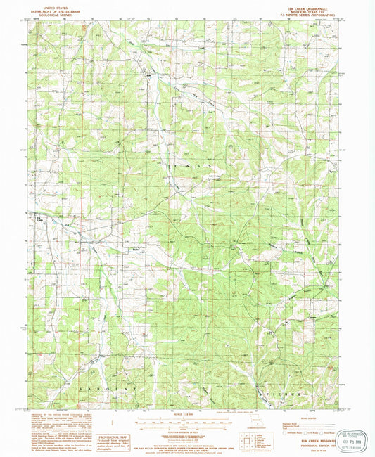 Classic USGS Elk Creek Missouri 7.5'x7.5' Topo Map Image