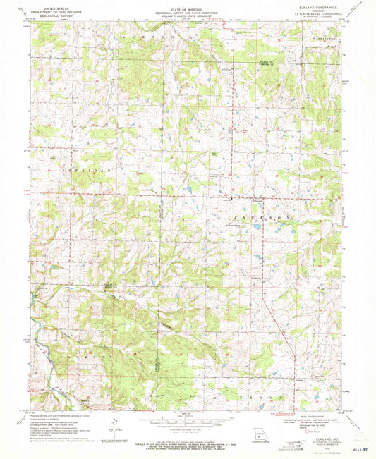 Classic USGS Elkland Missouri 7.5'x7.5' Topo Map Image