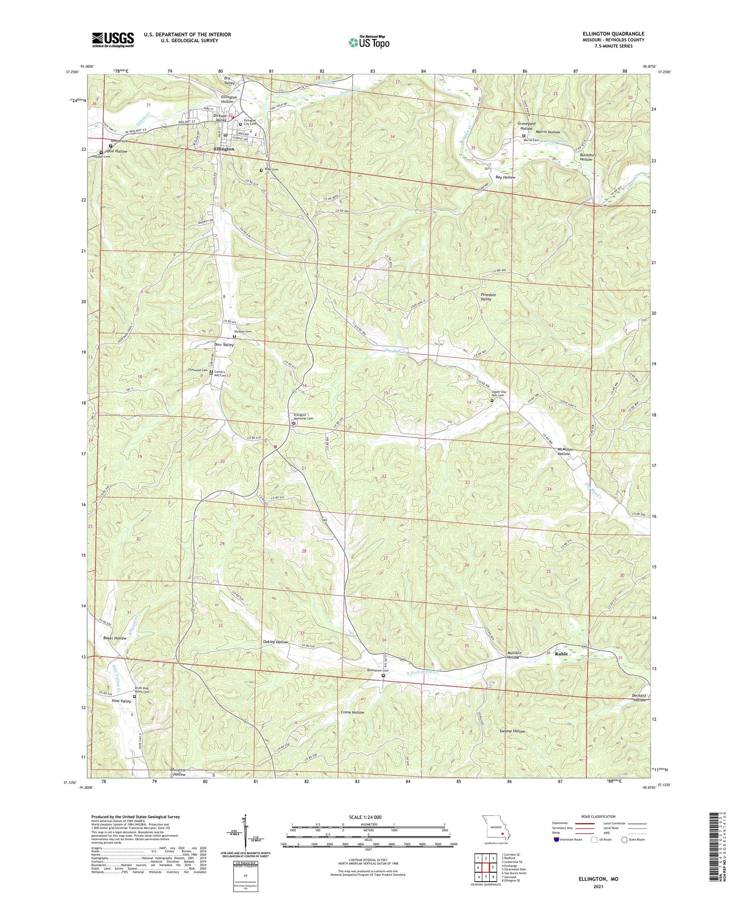 Ellington Missouri US Topo Map Image