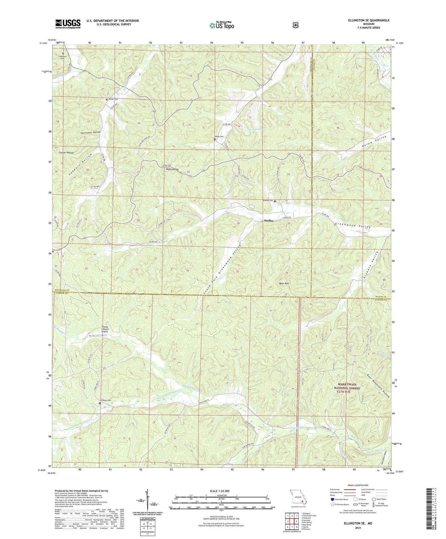 Ellington SE Missouri US Topo Map Image