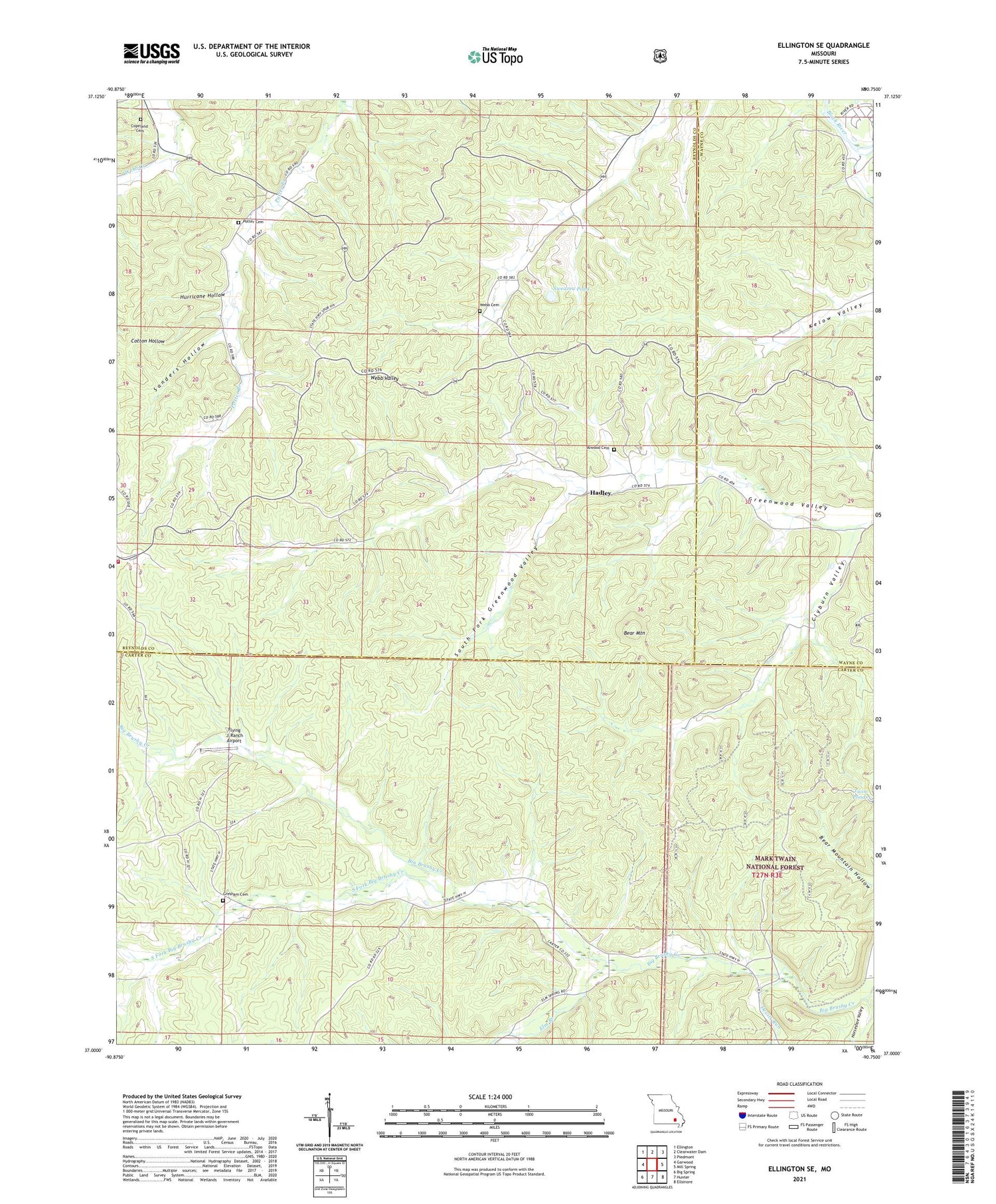 Ellington SE Missouri US Topo Map Image