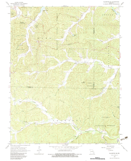 Classic USGS Ellington SE Missouri 7.5'x7.5' Topo Map Image