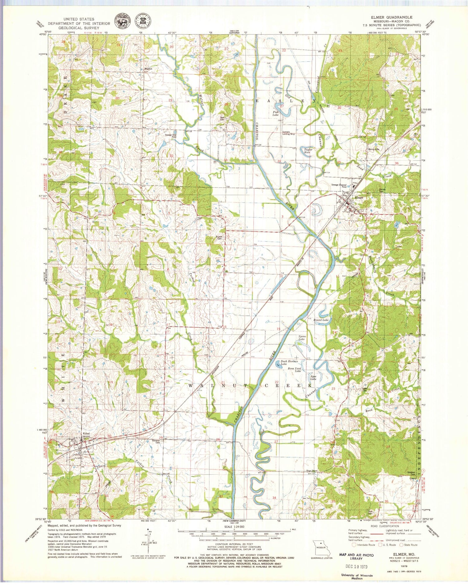 Classic USGS Elmer Missouri 7.5'x7.5' Topo Map Image