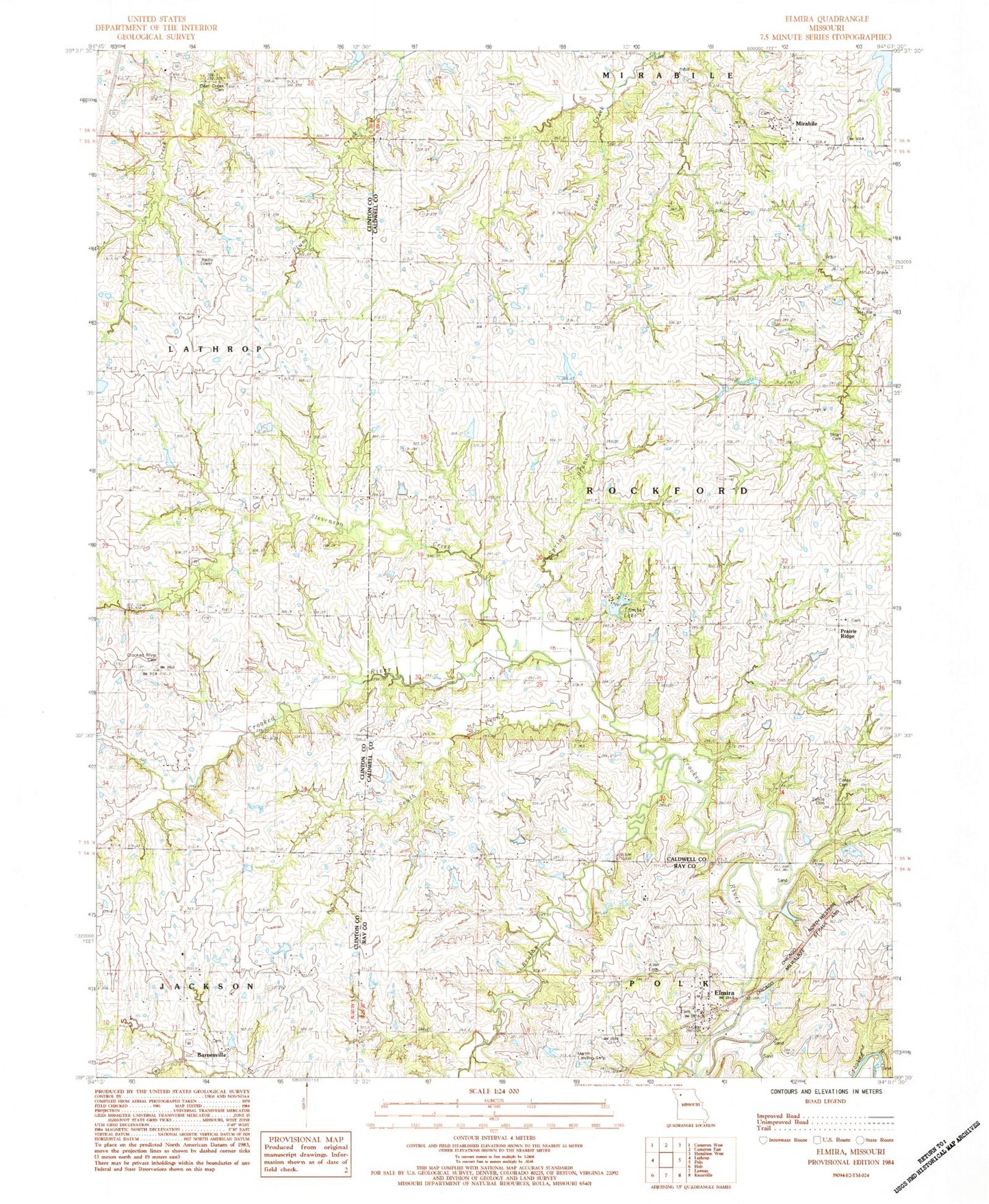 Classic USGS Elmira Missouri 7.5'x7.5' Topo Map Image