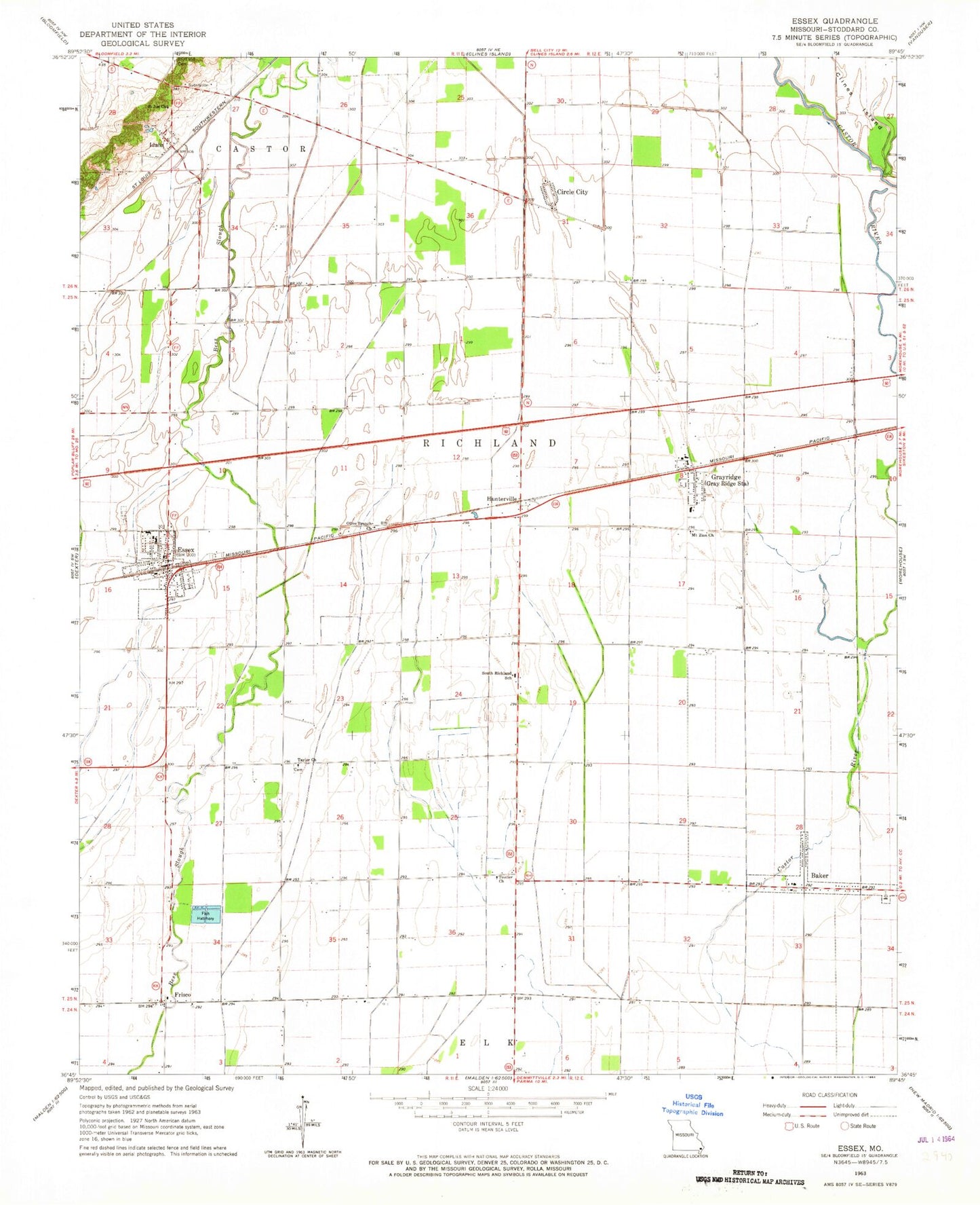 Classic USGS Essex Missouri 7.5'x7.5' Topo Map Image