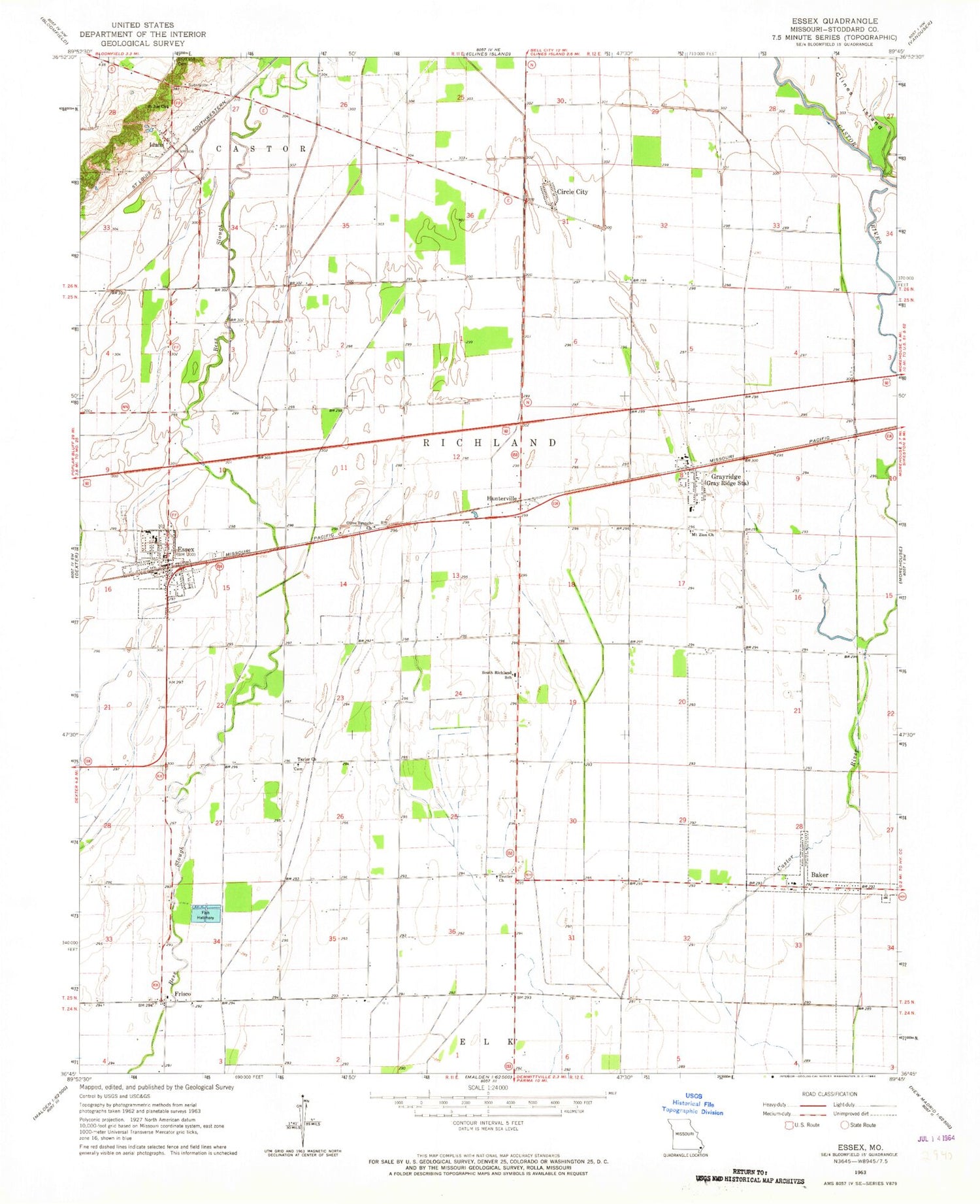 Classic USGS Essex Missouri 7.5'x7.5' Topo Map Image