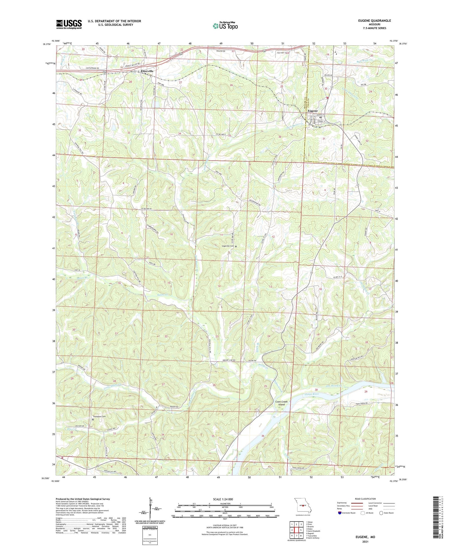 Eugene Missouri US Topo Map Image