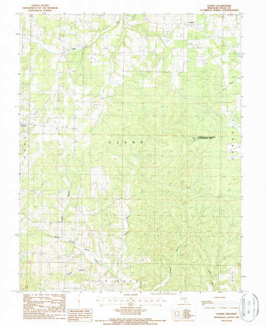 Classic USGS Eunice Missouri 7.5'x7.5' Topo Map Image