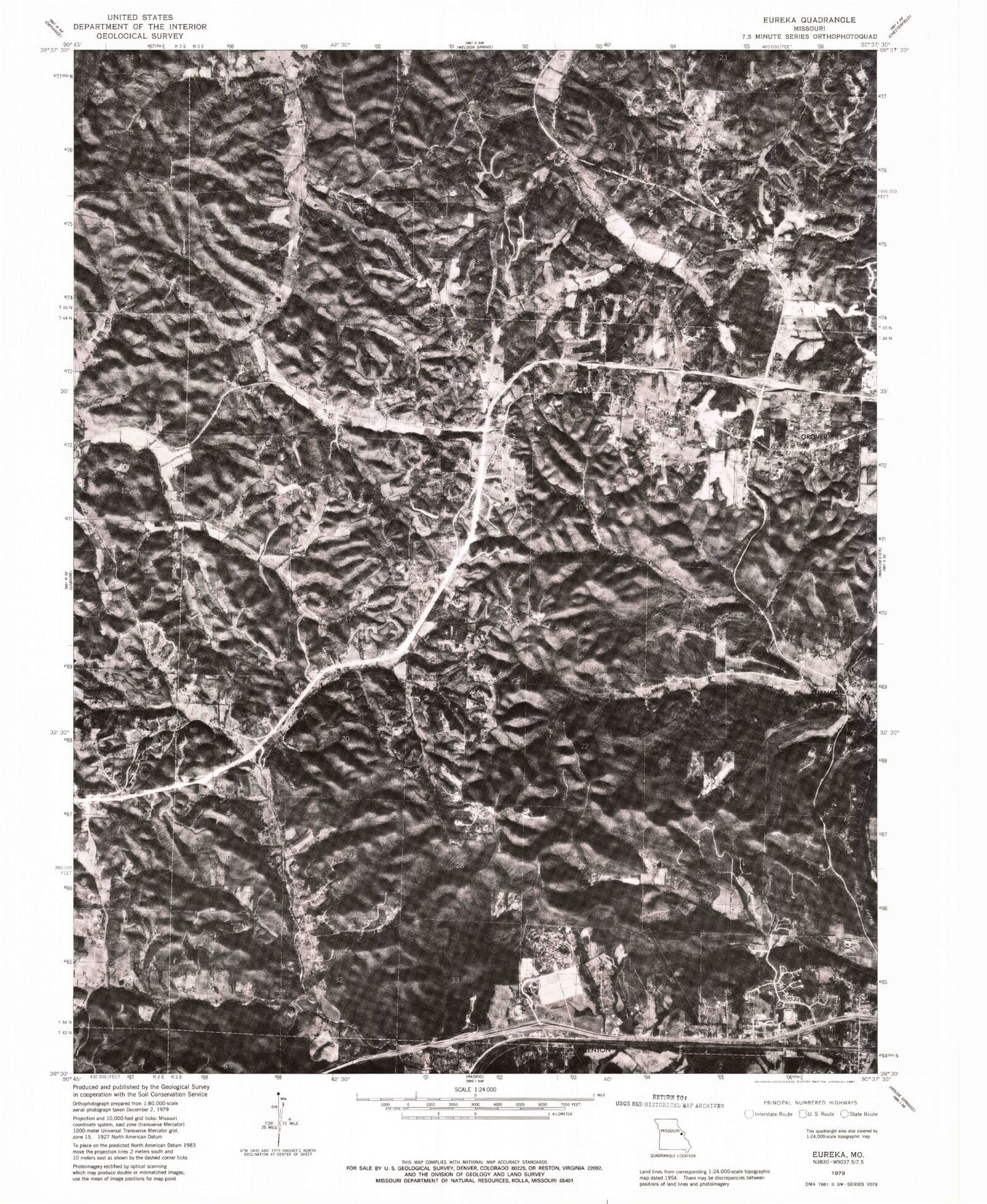 Classic USGS Eureka Missouri 7.5'x7.5' Topo Map Image