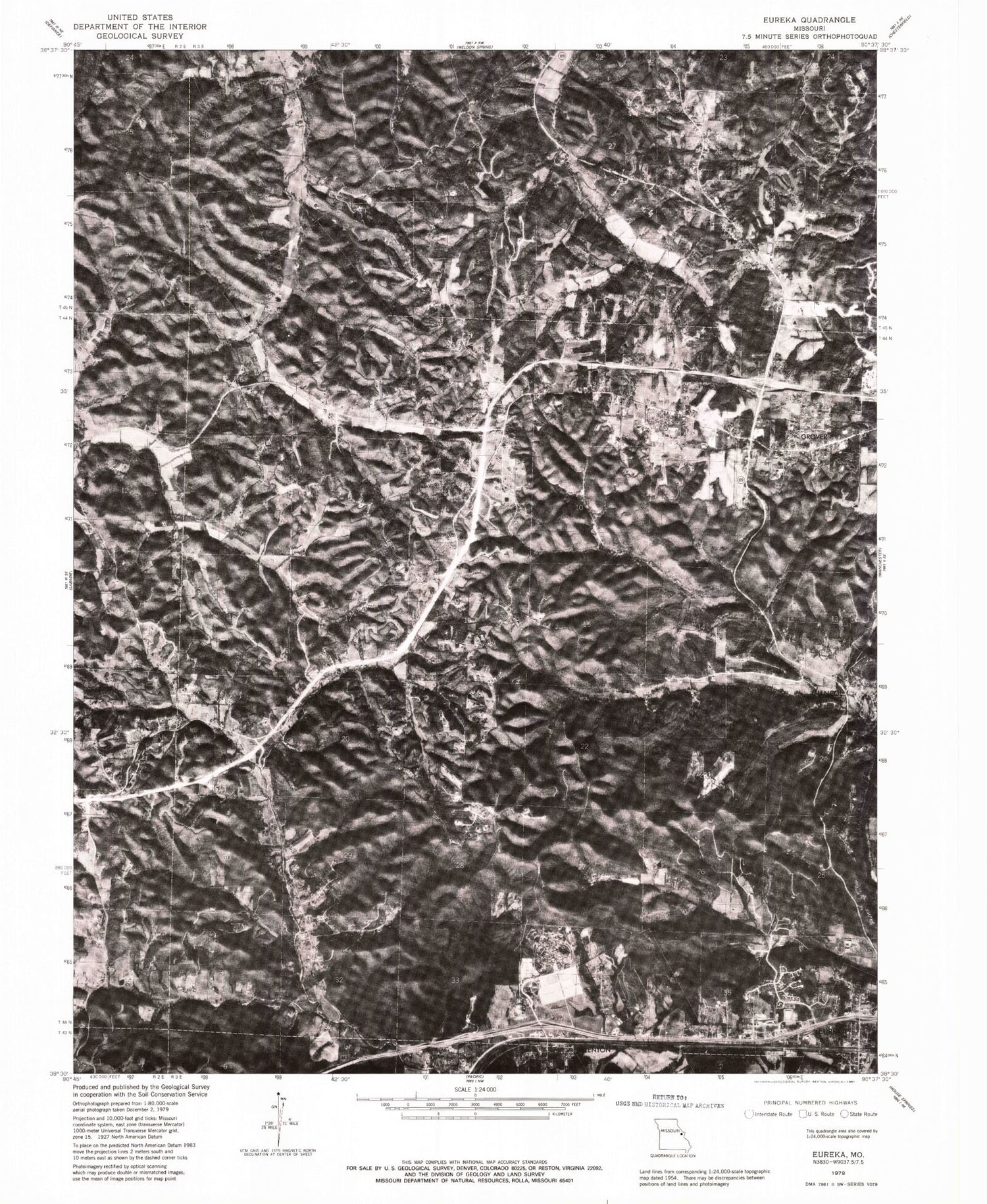 Classic USGS Eureka Missouri 7.5'x7.5' Topo Map Image