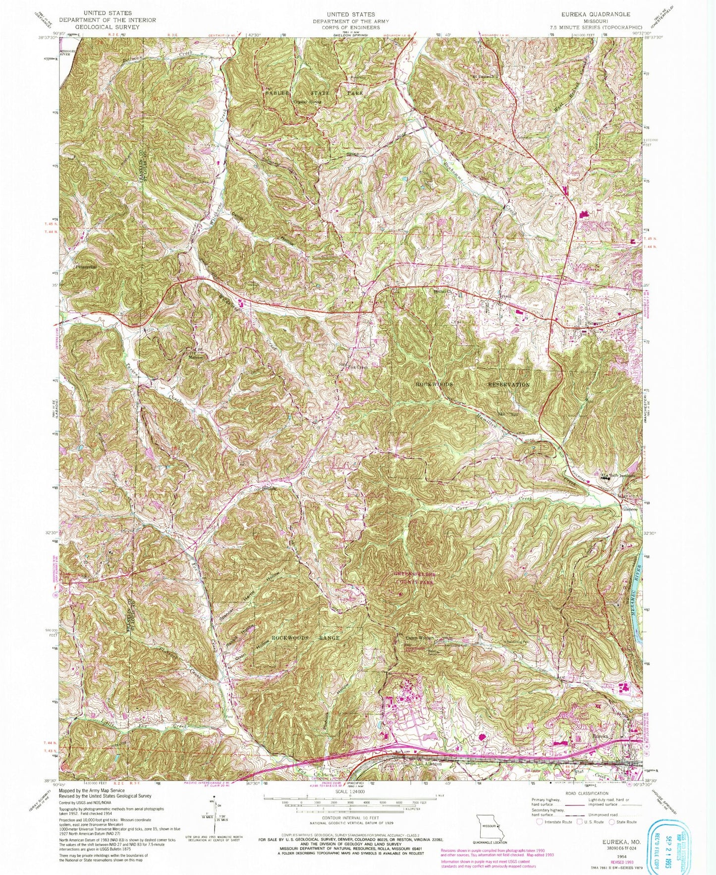 Classic USGS Eureka Missouri 7.5'x7.5' Topo Map Image