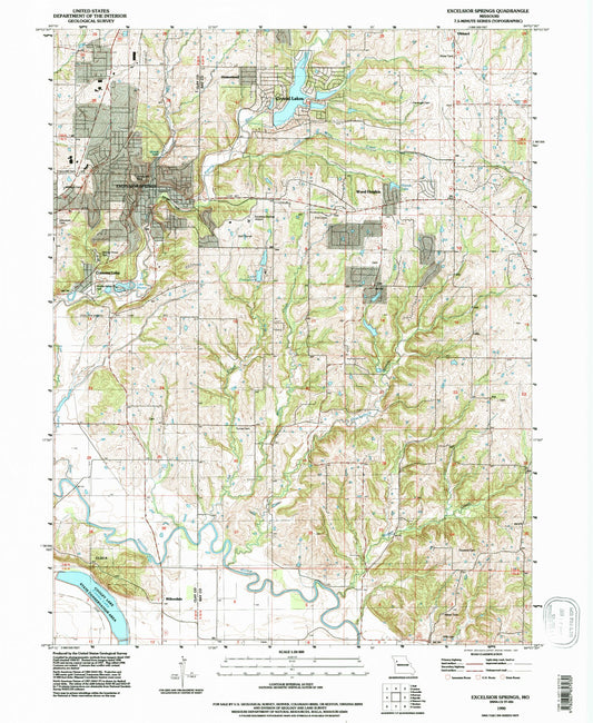 Classic USGS Excelsior Springs Missouri 7.5'x7.5' Topo Map Image