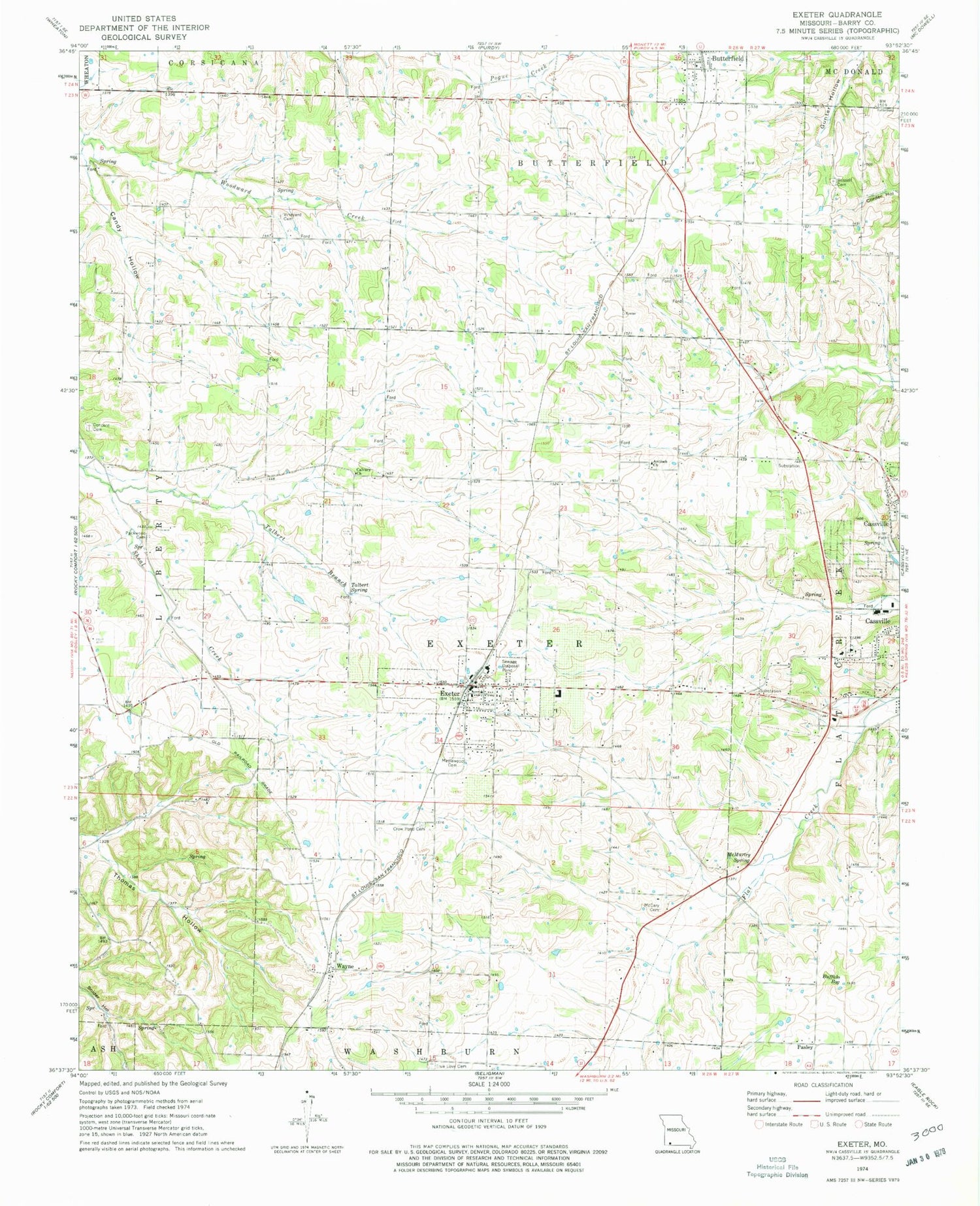 Classic USGS Exeter Missouri 7.5'x7.5' Topo Map Image