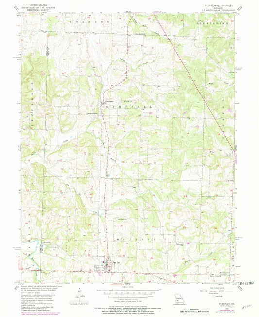 Classic USGS Fair Play Missouri 7.5'x7.5' Topo Map Image