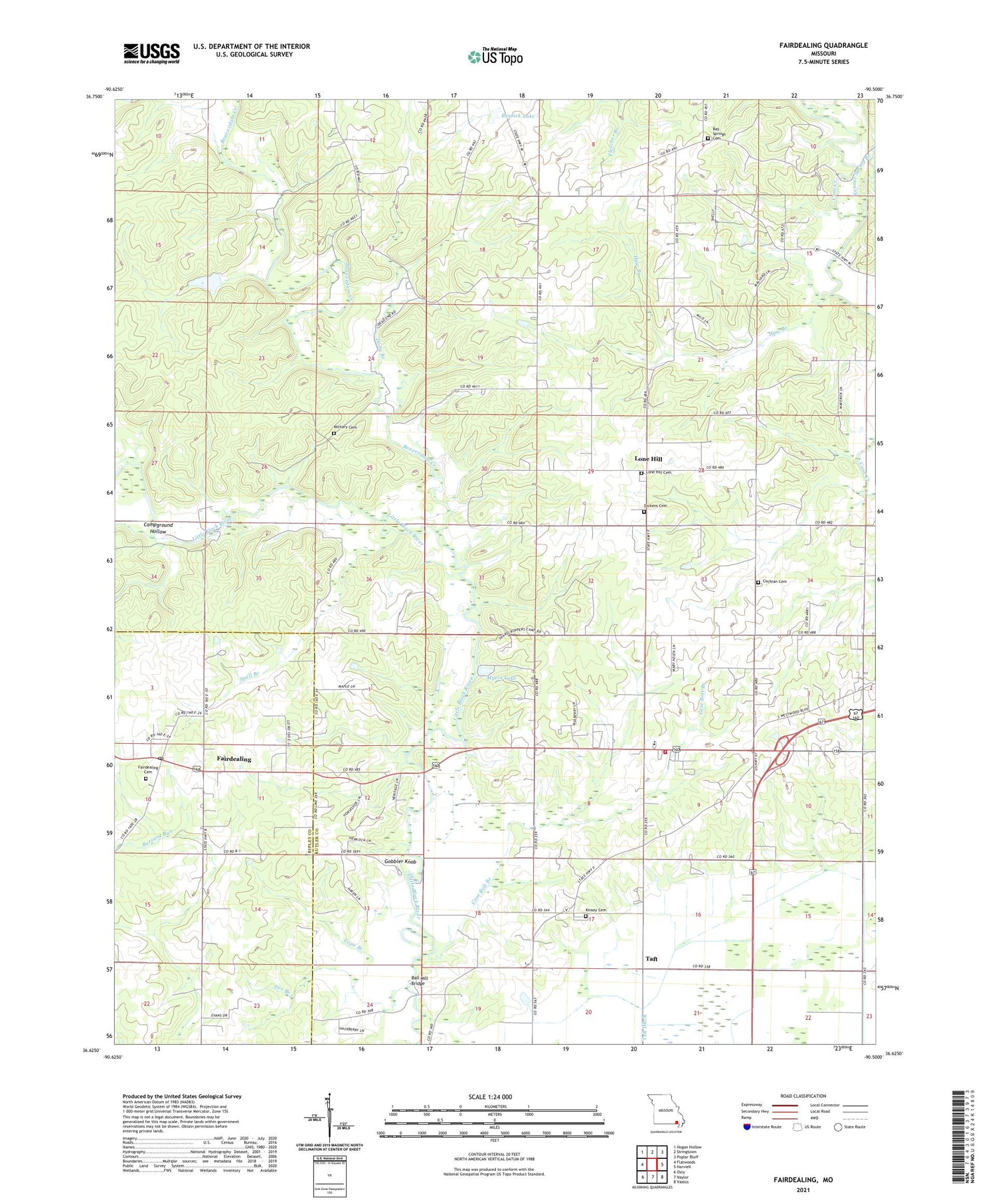 Fairdealing Missouri US Topo Map Image