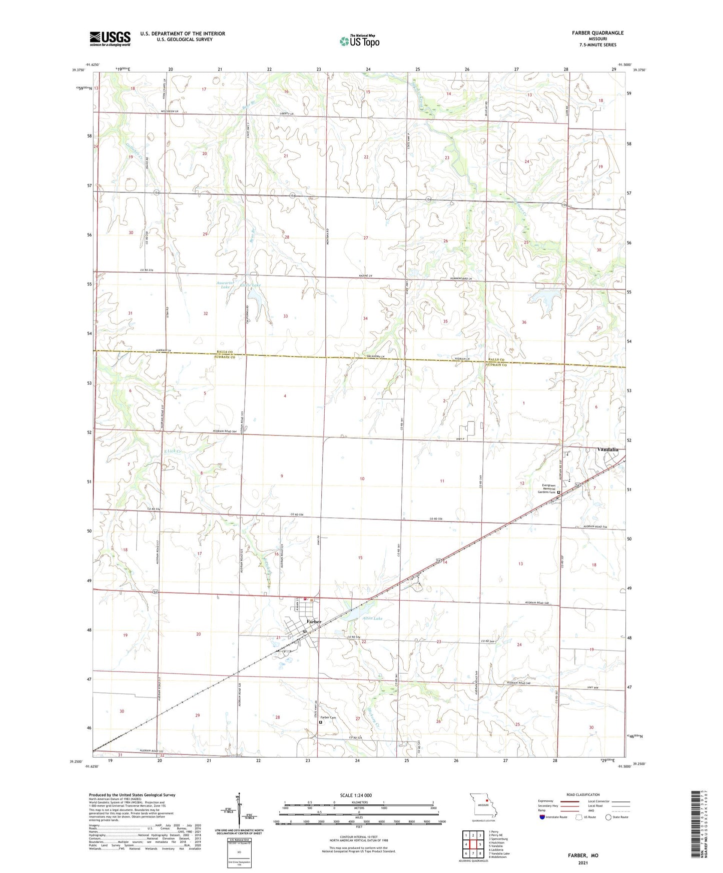 Farber Missouri US Topo Map Image