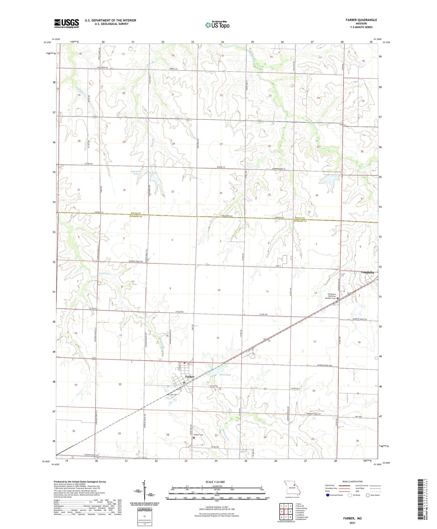 Farber Missouri US Topo Map Image