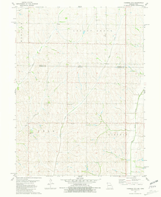Classic USGS Farmers City Missouri 7.5'x7.5' Topo Map Image