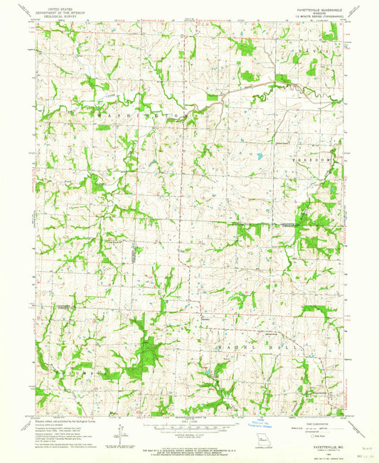 Classic USGS Fayetteville Missouri 7.5'x7.5' Topo Map Image