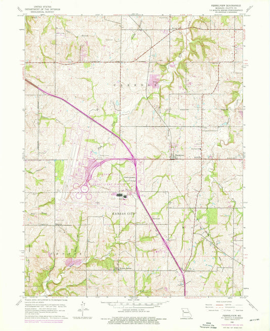 Classic USGS Ferrelview Missouri 7.5'x7.5' Topo Map Image