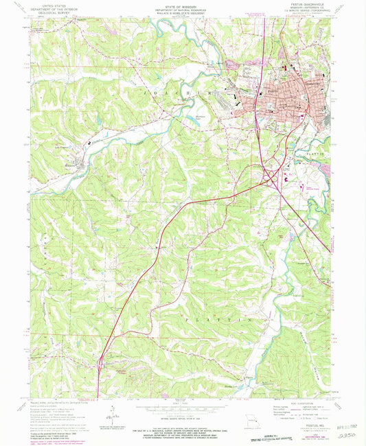 Classic USGS Festus Missouri 7.5'x7.5' Topo Map Image