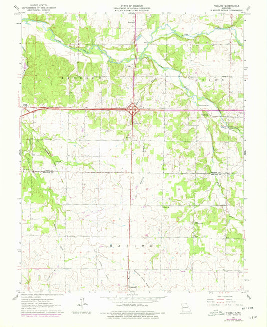 Classic USGS Fidelity Missouri 7.5'x7.5' Topo Map Image