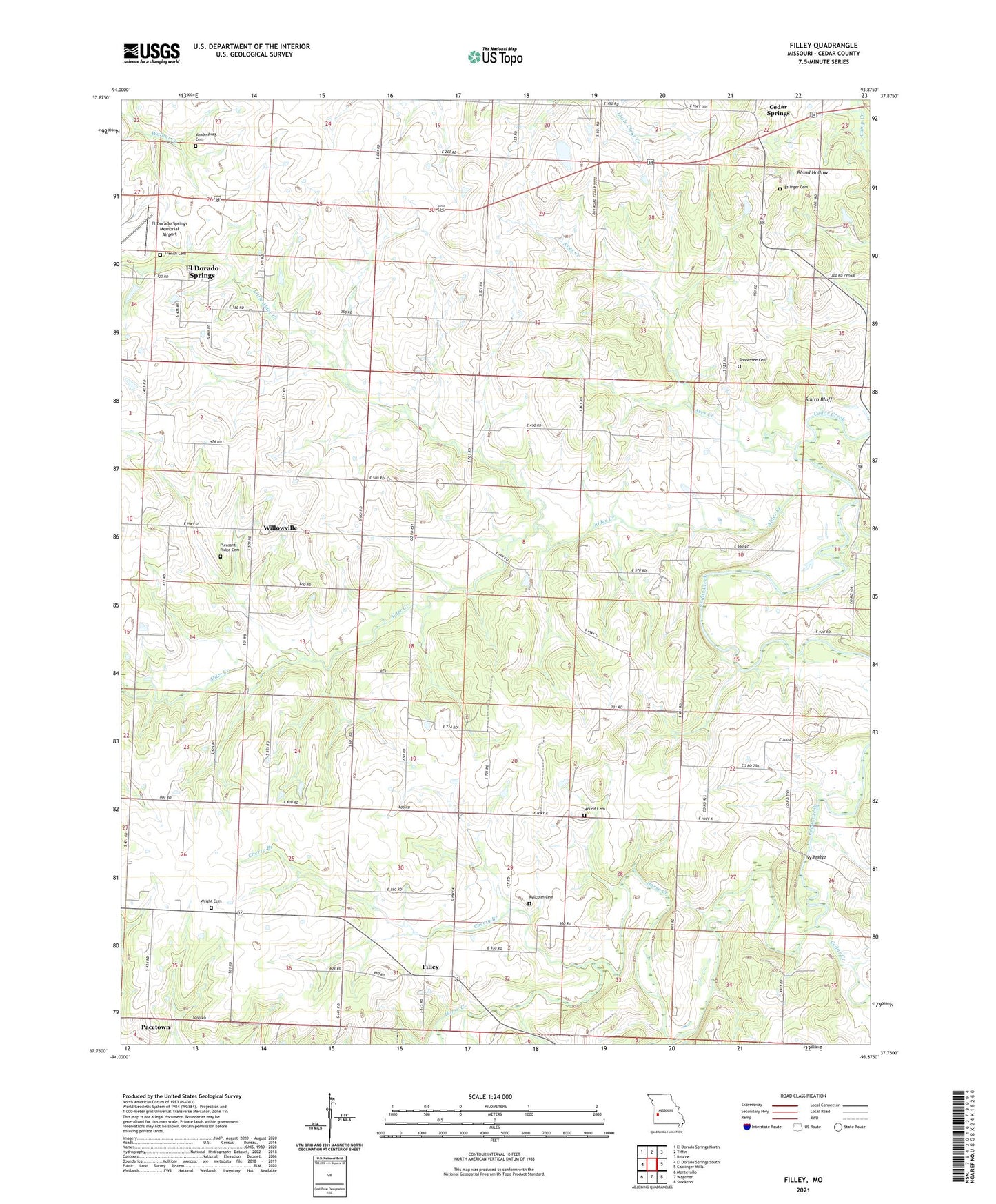 Filley Missouri US Topo Map Image