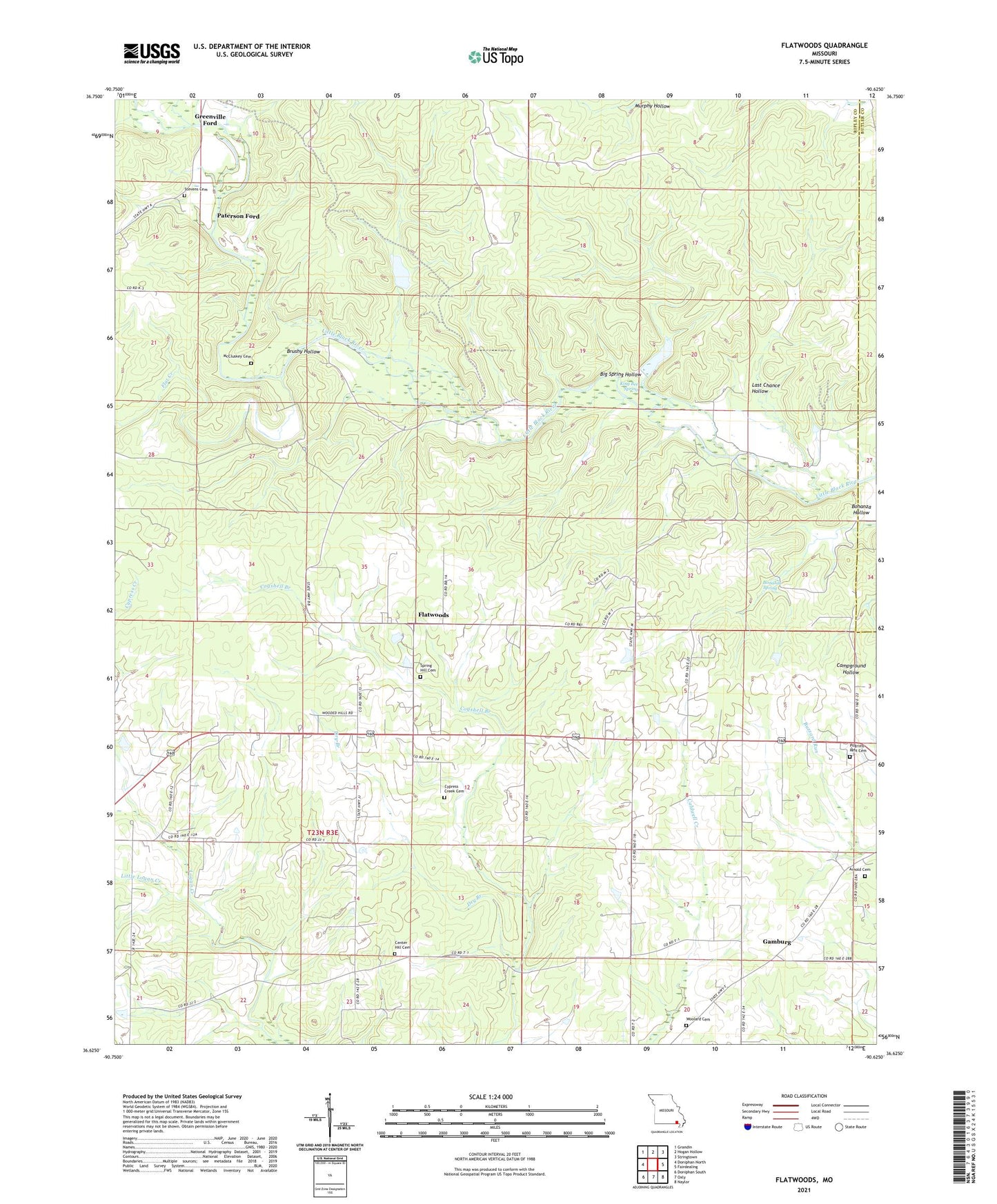 Flatwoods Missouri US Topo Map Image