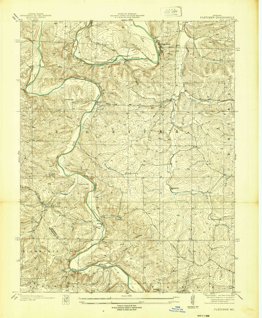 Classic USGS Fletcher Missouri 7.5'x7.5' Topo Map Image