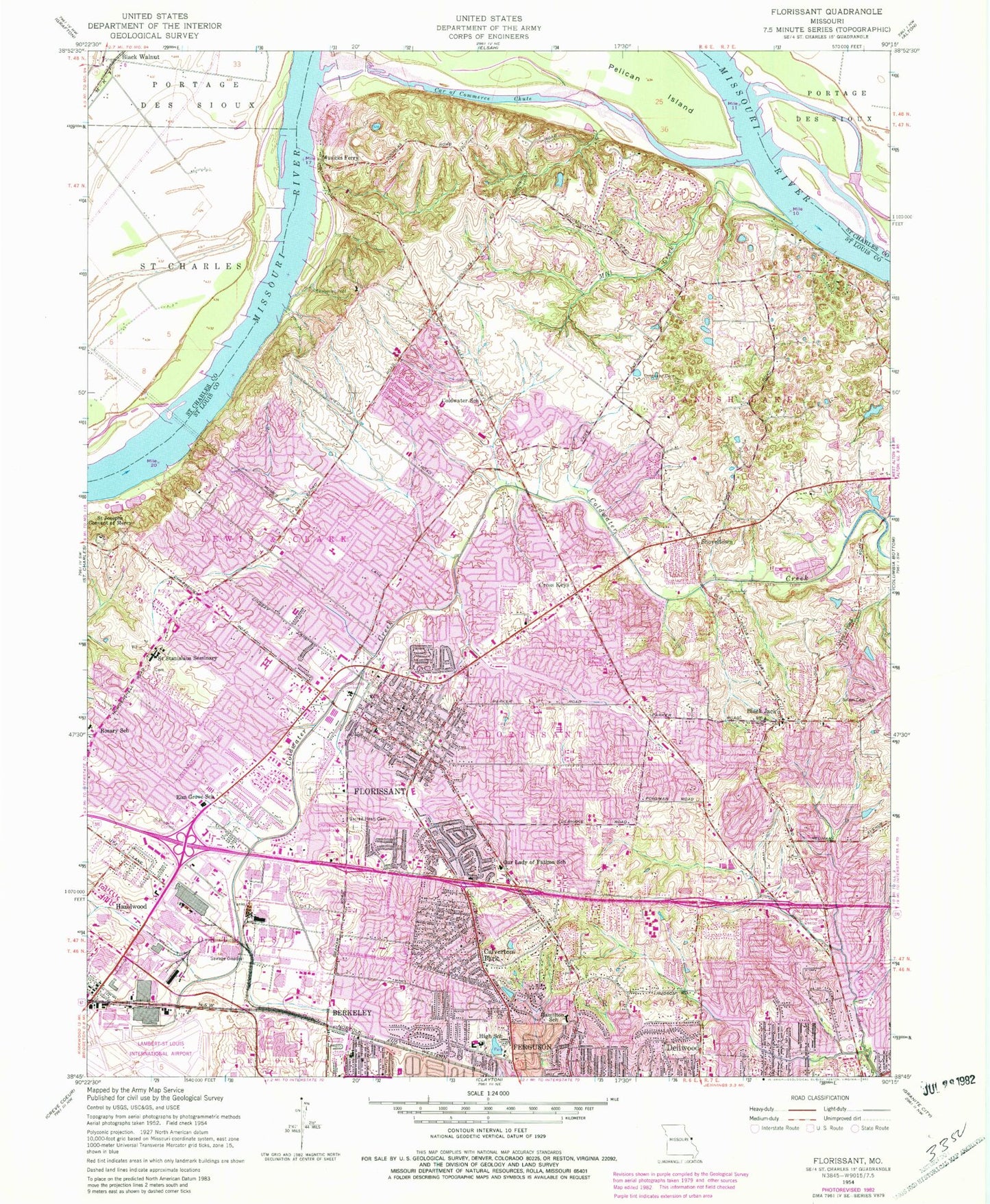 Classic USGS Florissant Missouri 7.5'x7.5' Topo Map Image