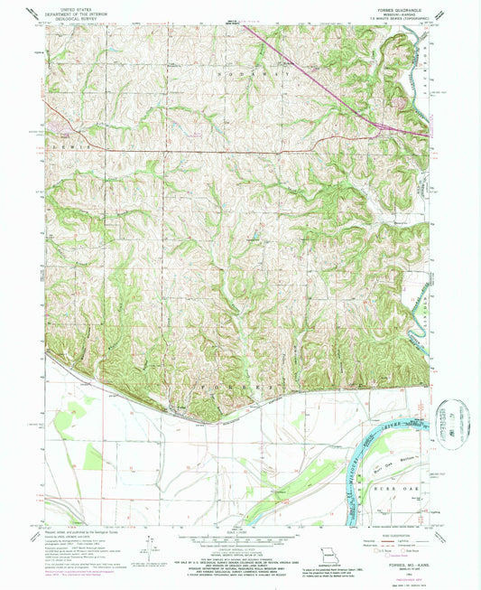 Classic USGS Forbes Missouri 7.5'x7.5' Topo Map Image