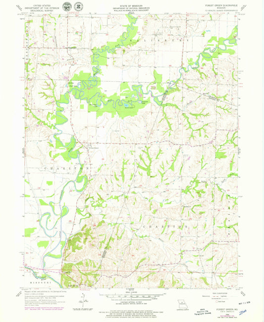 Classic USGS Forest Green Missouri 7.5'x7.5' Topo Map Image