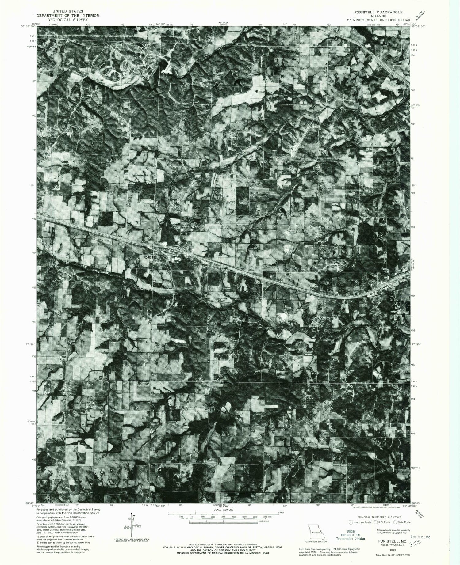 Classic USGS Foristell Missouri 7.5'x7.5' Topo Map Image