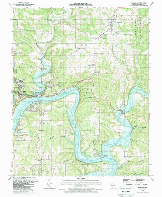 Classic USGS Forsyth Missouri 7.5'x7.5' Topo Map Image