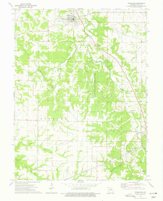 Classic USGS Frankford Missouri 7.5'x7.5' Topo Map Image