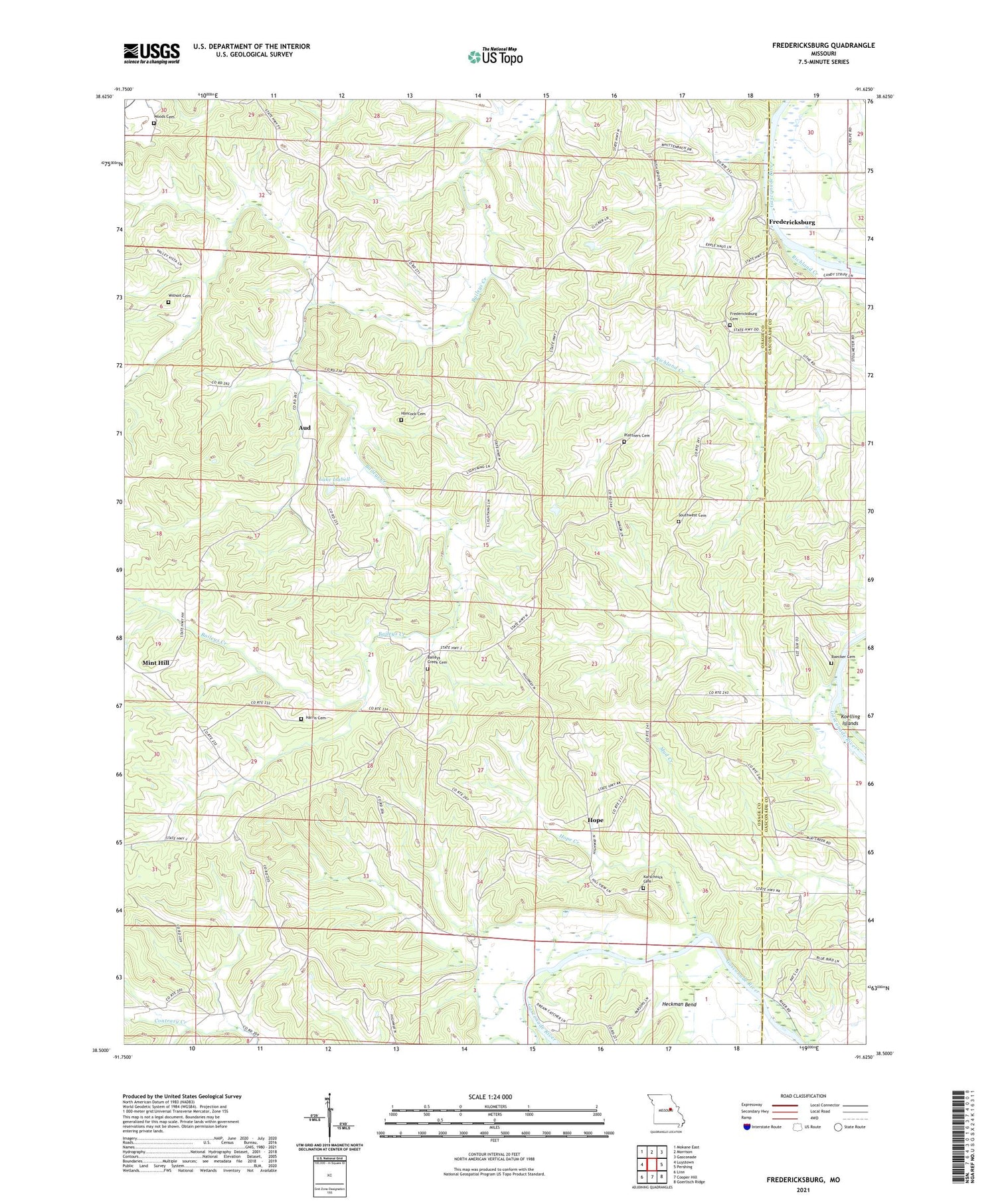 Fredericksburg Missouri US Topo Map Image