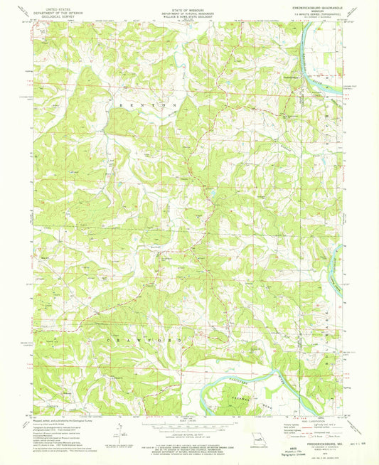 Classic USGS Fredericksburg Missouri 7.5'x7.5' Topo Map Image