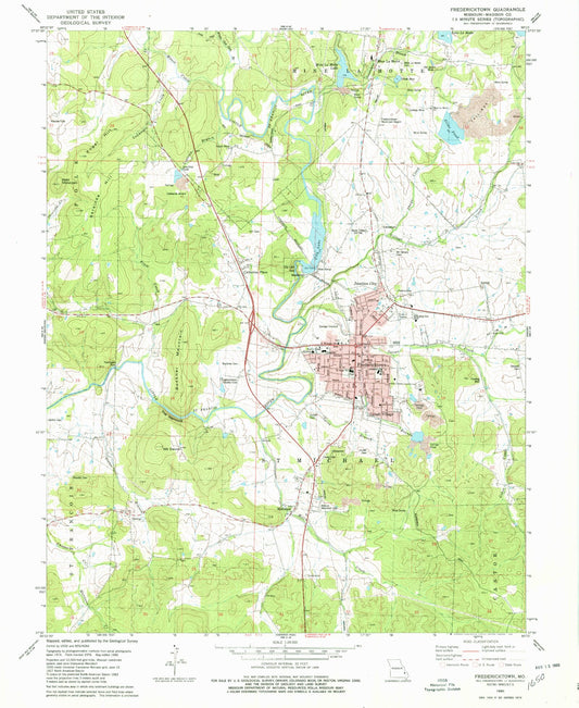 Classic USGS Fredericktown Missouri 7.5'x7.5' Topo Map Image