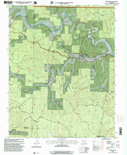 Classic USGS Fremont Missouri 7.5'x7.5' Topo Map Image