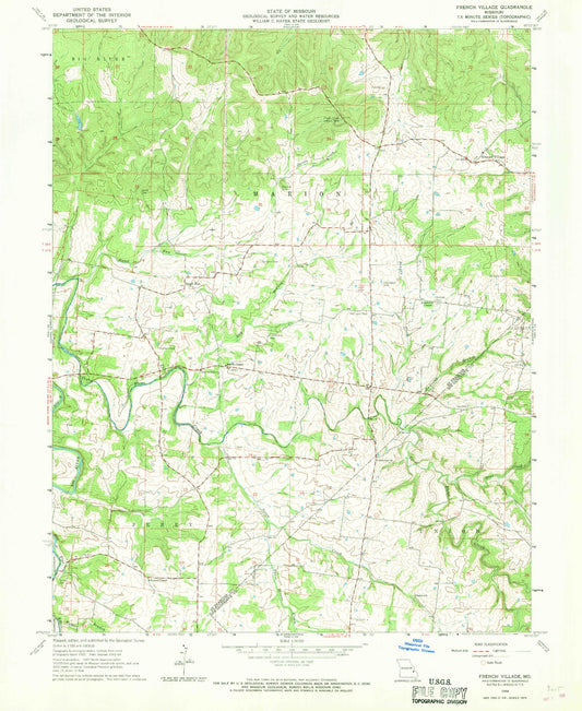 Classic USGS French Village Missouri 7.5'x7.5' Topo Map Image