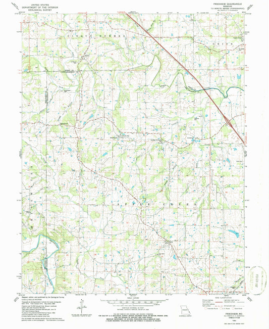 Classic USGS Friedheim Missouri 7.5'x7.5' Topo Map Image