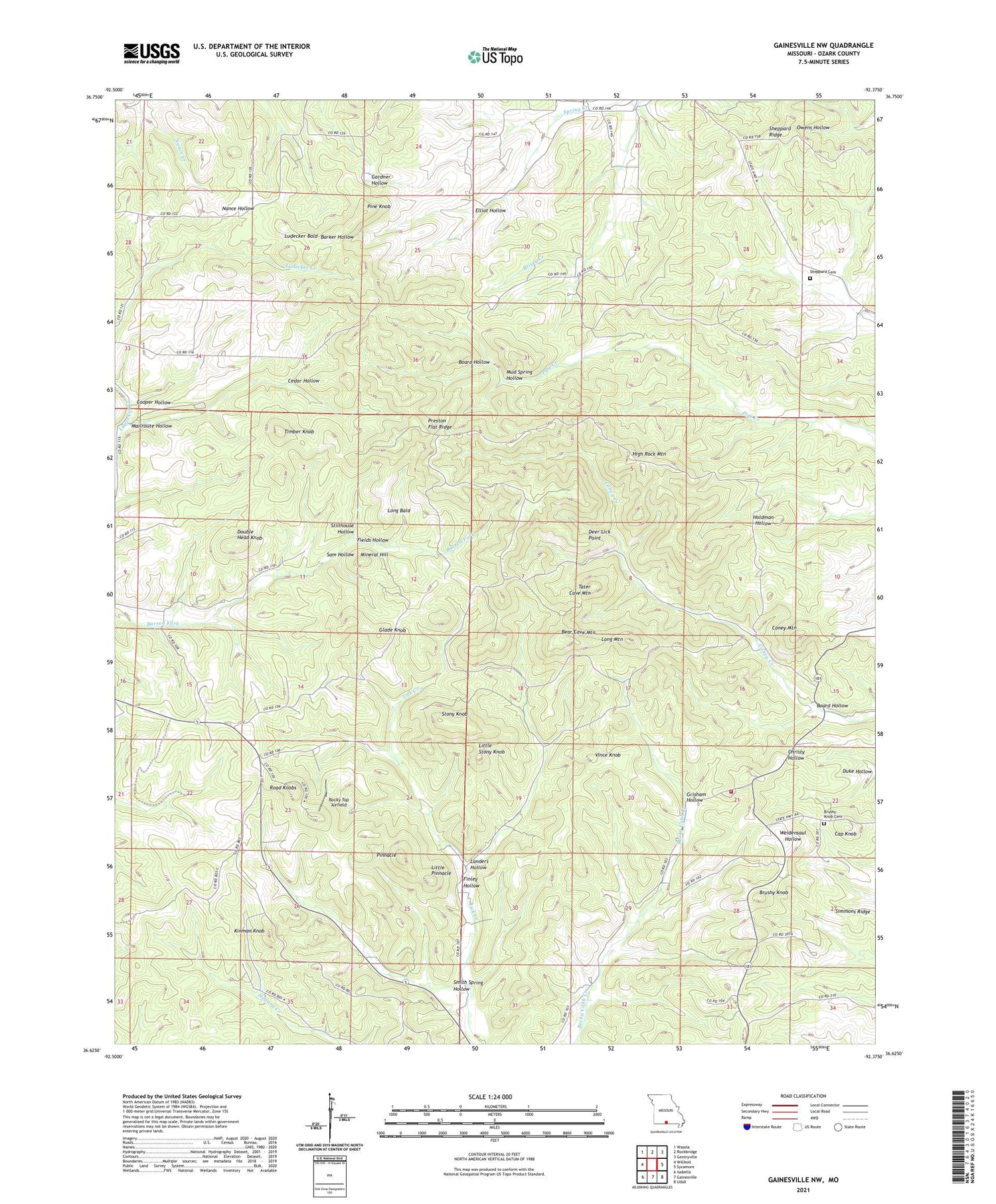 Gainesville NW Missouri US Topo Map Image