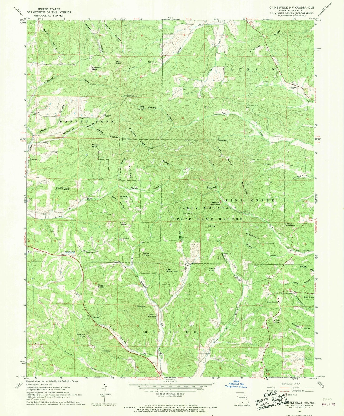 Classic USGS Gainesville NW Missouri 7.5'x7.5' Topo Map Image