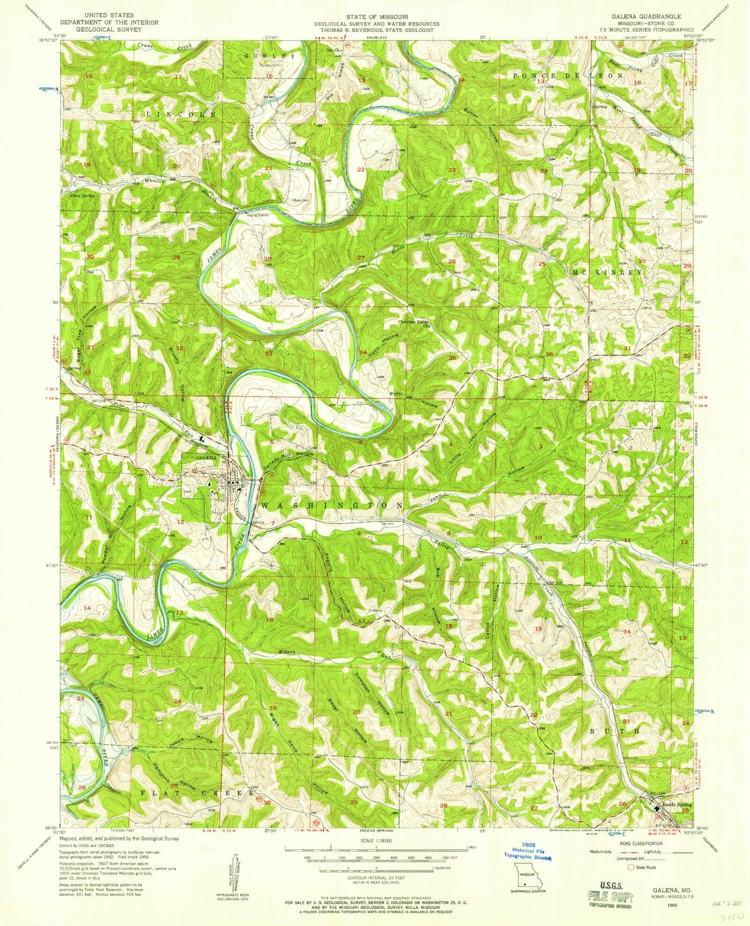 Classic USGS Galena Missouri 7.5'x7.5' Topo Map Image