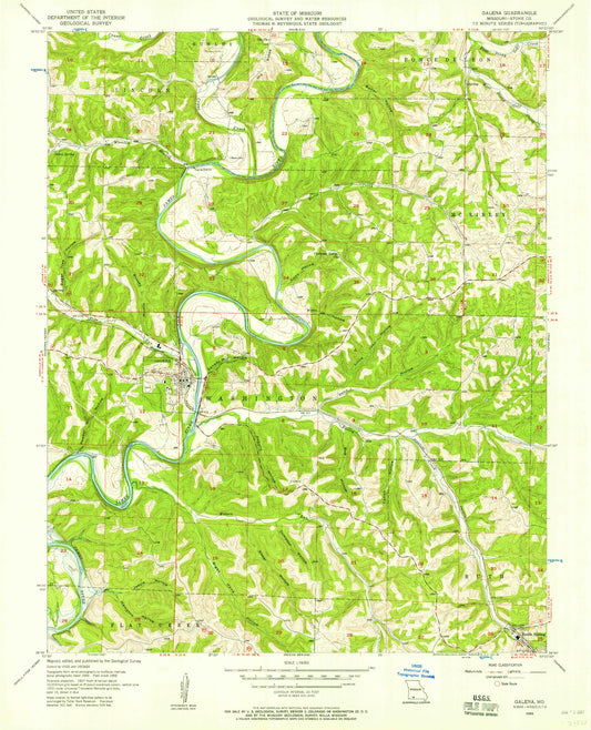 Classic USGS Galena Missouri 7.5'x7.5' Topo Map Image