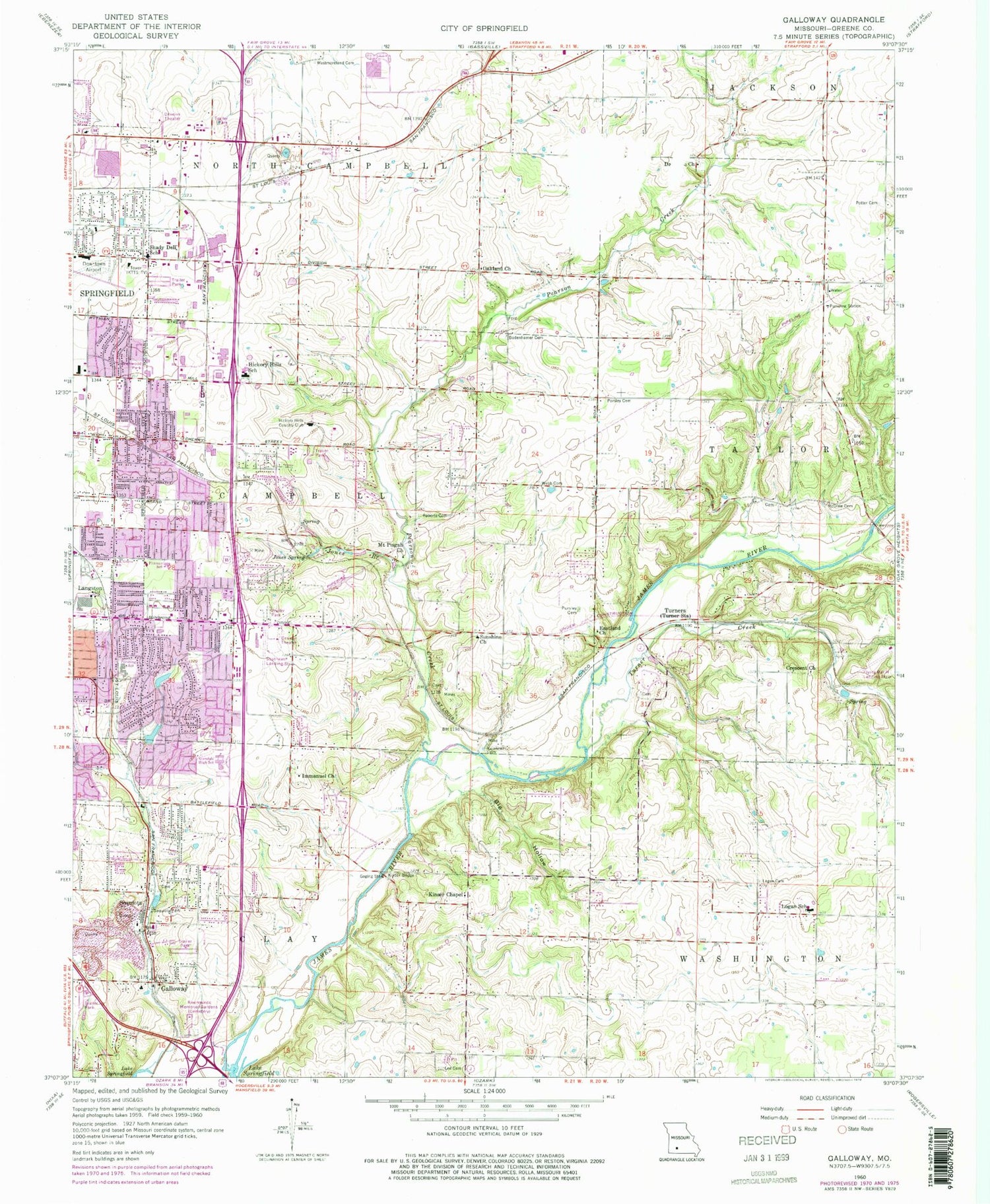 Classic USGS Galloway Missouri 7.5'x7.5' Topo Map Image