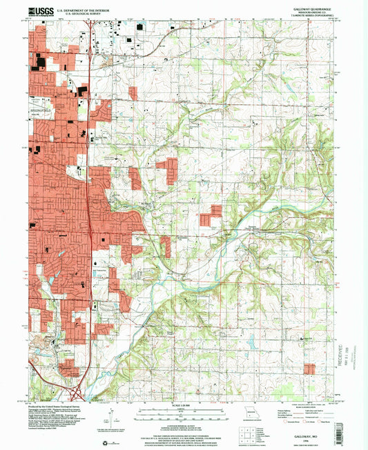 Classic USGS Galloway Missouri 7.5'x7.5' Topo Map Image