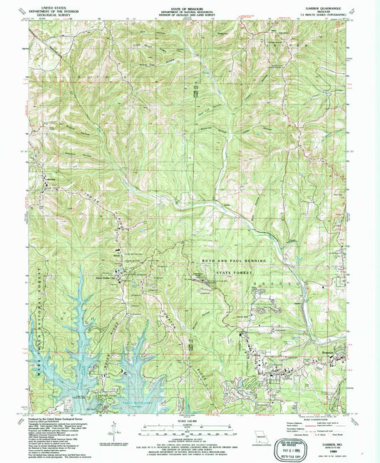 Classic USGS Garber Missouri 7.5'x7.5' Topo Map Image
