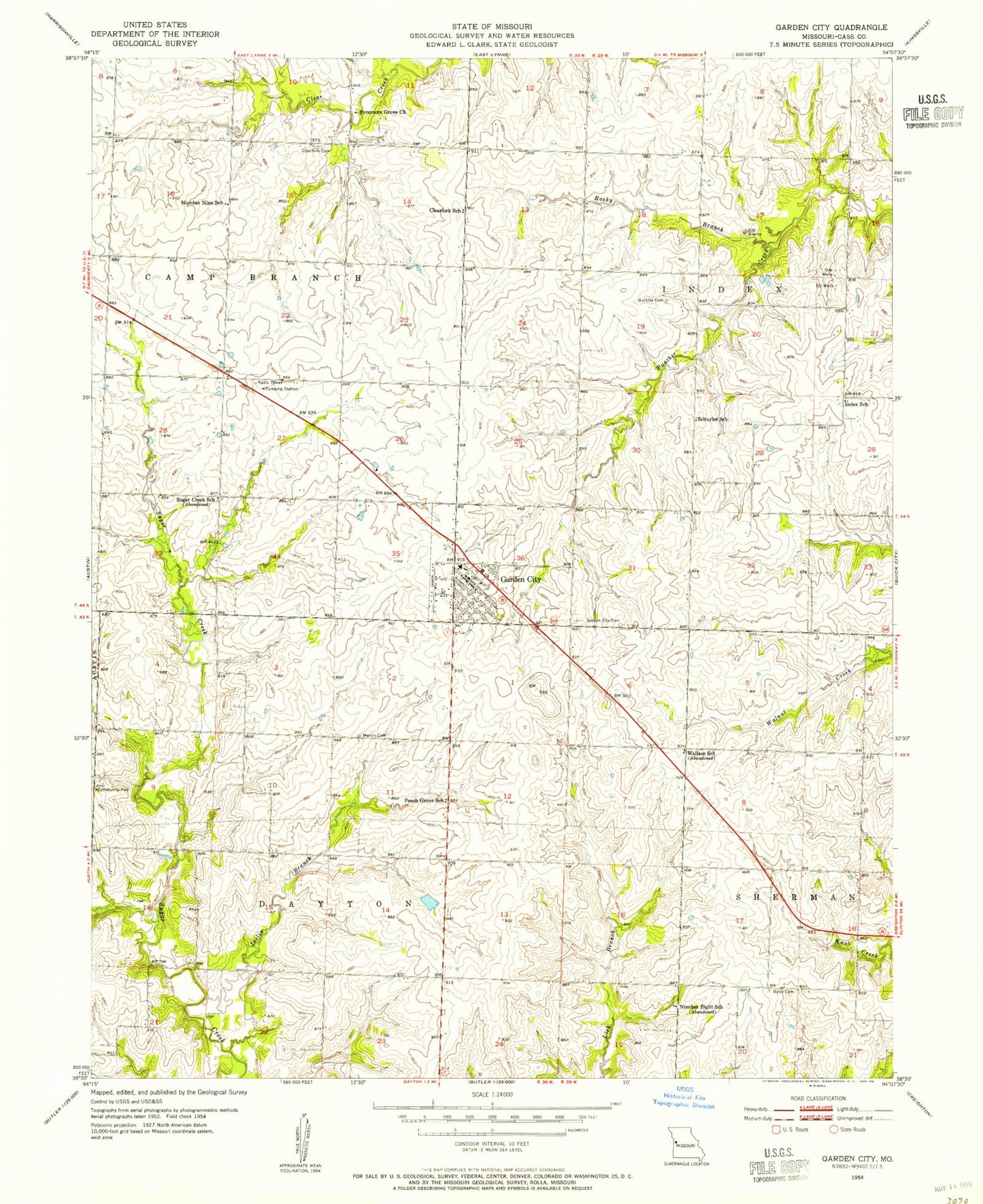 Classic USGS Garden City Missouri 7.5'x7.5' Topo Map Image